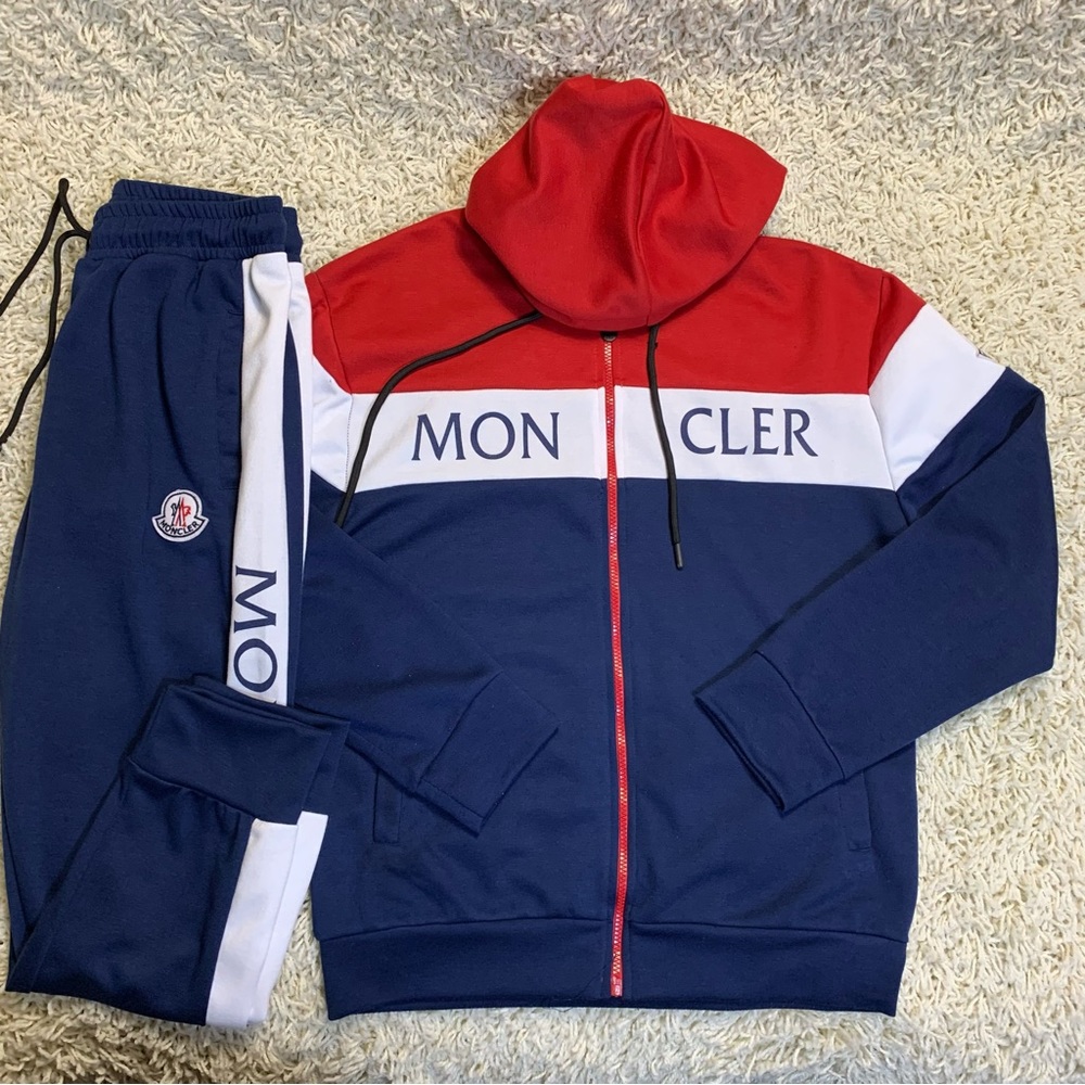 Moncler Men’s Tracksuit Full zip Hoodie M Red Blue White
